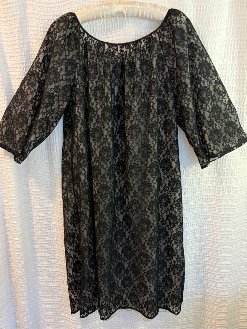 1960’s Vintage Black Sheer Lace Nightgown Robe Peignoir Open Back Lingerie